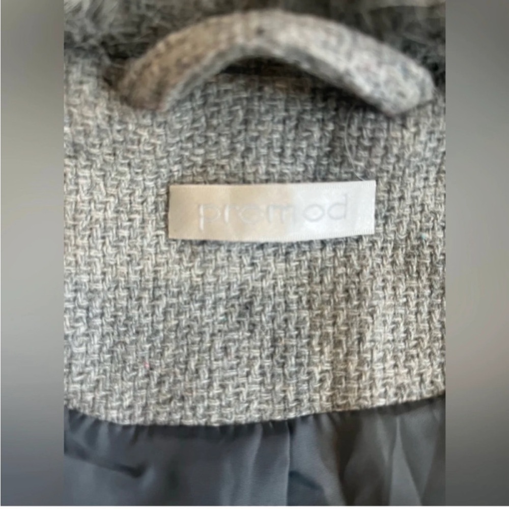 Promod Gray Textured Coat with Faux Fur Collar - Picture 3 of 9